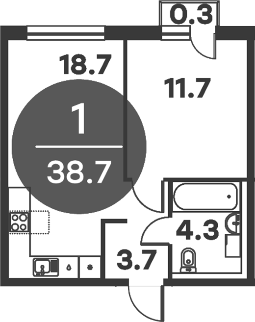 Планировка — Равновесие, 1-комн., 38 м²