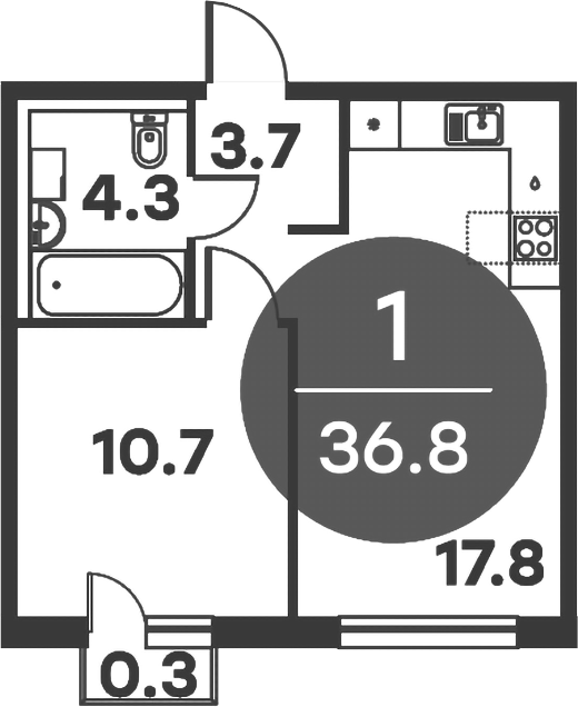 Планировка — Равновесие, 1-комн., 37 м²