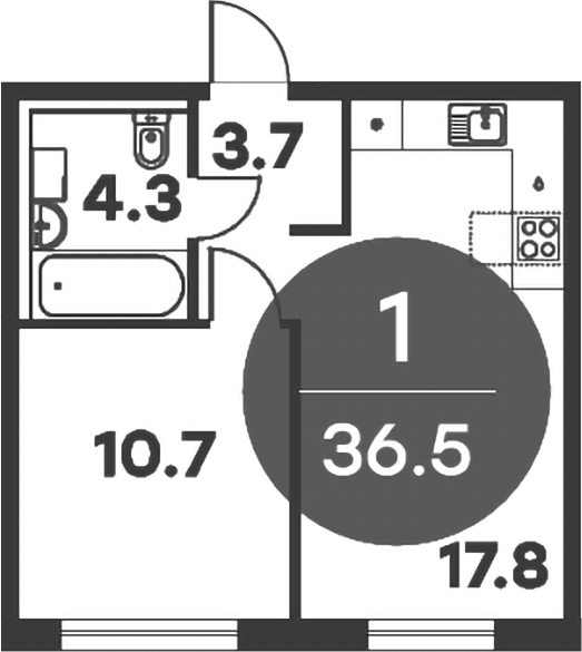Планировка — Равновесие, 1-комн., 37 м²