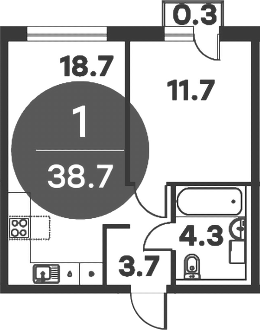 Планировка — Равновесие, 1-комн., 38 м²