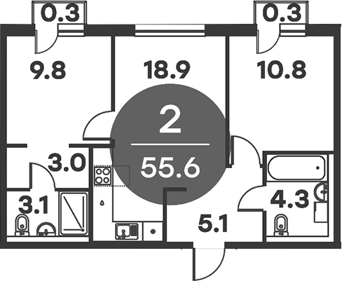 Планировка — Равновесие, 2-комн., 55 м²