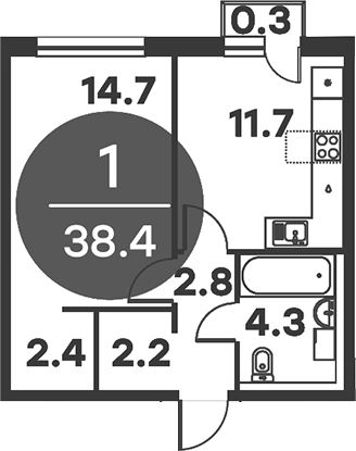 Планировка — Равновесие, 1-комн., 38 м²