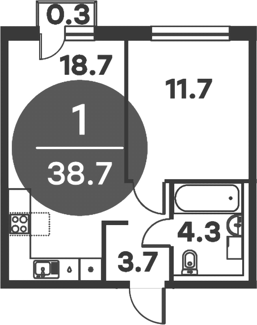 Планировка — Равновесие, 1-комн., 38 м²