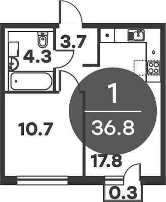 Планировка — Равновесие, 1-комн., 37 м²