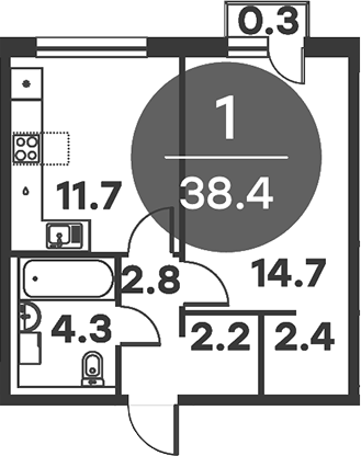 Планировка — Равновесие, 1-комн., 38 м²