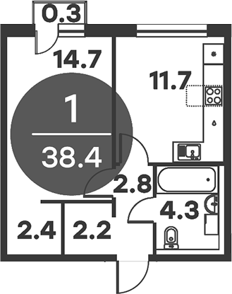 Планировка — Равновесие, 1-комн., 38 м²