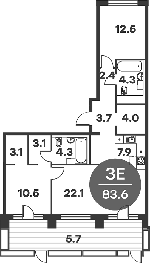 Планировка — Равновесие, 3-комн., 84 м²