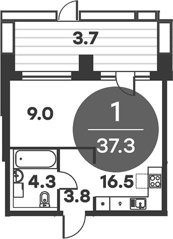 Планировка — Равновесие, 1-комн., 37 м²