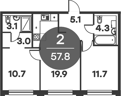 Планировка — Равновесие, 2-комн., 58 м²