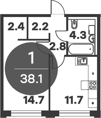 Планировка — Равновесие, 1-комн., 38 м²
