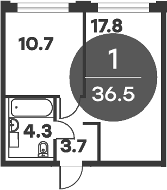 Планировка — Равновесие, 1-комн., 37 м²