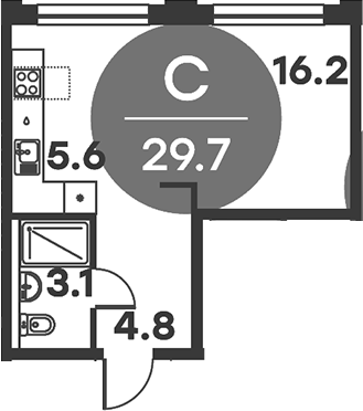 Планировка — Равновесие, Студия, 30 м²