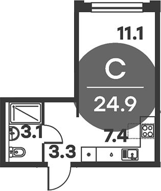 Планировка — Равновесие, Студия, 25 м²