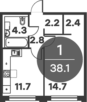 Планировка — Равновесие, 1-комн., 38 м²
