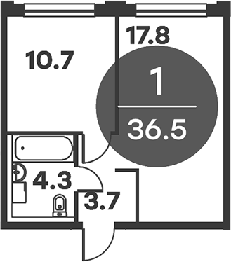 Планировка — Равновесие, 1-комн., 37 м²