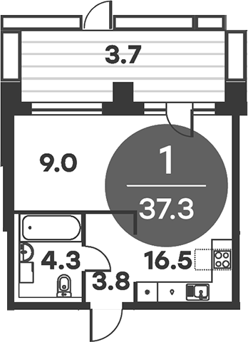 Планировка — Равновесие, Студия, 37 м²