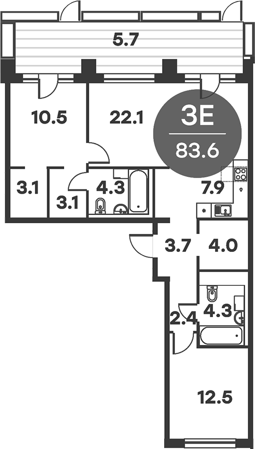 Планировка — Равновесие, 3-комн., 84 м²