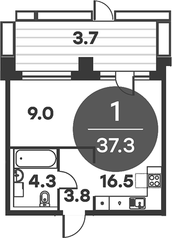 Планировка — Равновесие, Студия, 37 м²