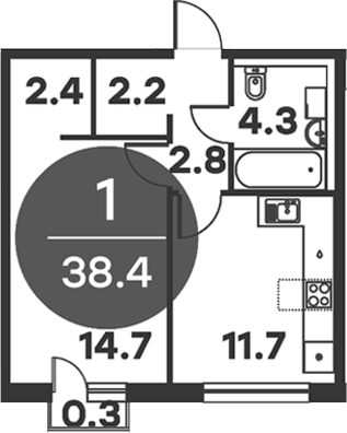 Планировка — Равновесие, 1-комн., 38 м²