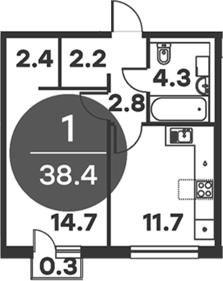 Планировка — Равновесие, 1-комн., 38 м²