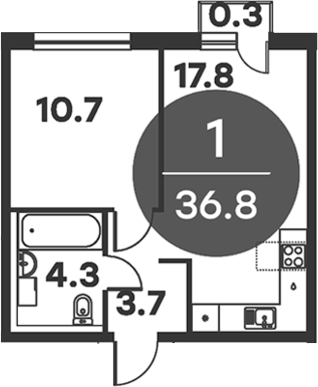 Планировка — Равновесие, 1-комн., 37 м²