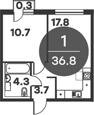 Планировка — Равновесие, 1-комн., 37 м²
