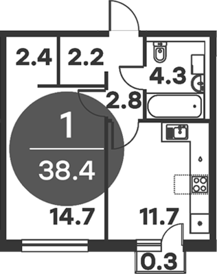 Планировка — Равновесие, 1-комн., 38 м²