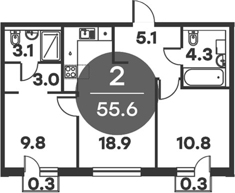 Планировка — Равновесие, 2-комн., 55 м²