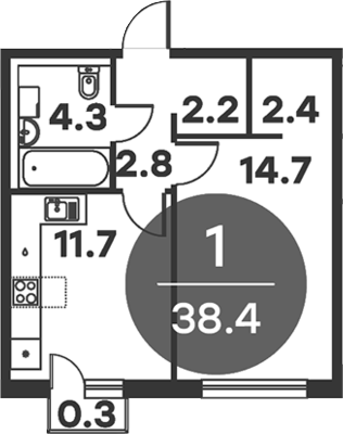 Планировка — Равновесие, 1-комн., 38 м²