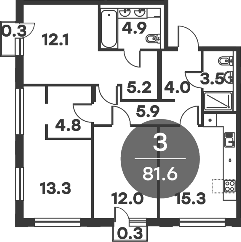 Планировка — Равновесие, 3-комн., 81 м²
