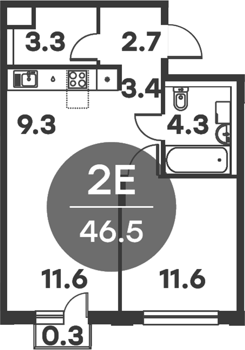Планировка — Равновесие, 2-комн., 46 м²
