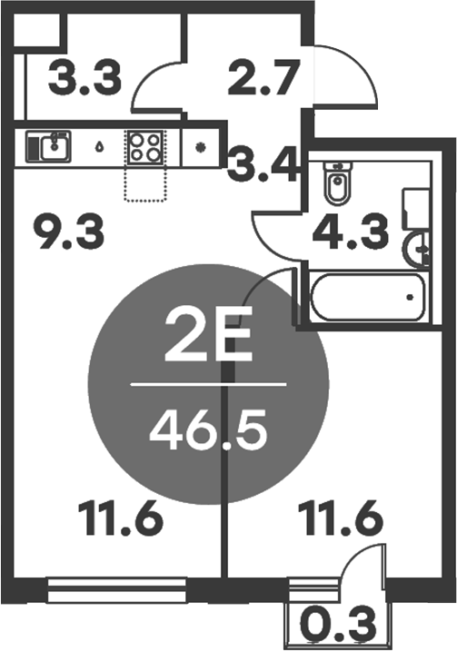 Планировка — Равновесие, 2-комн., 46 м²