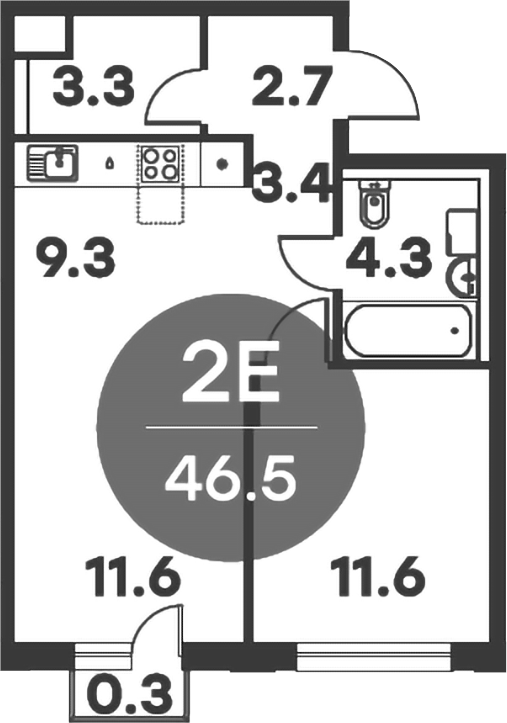 Планировка — Равновесие, 2-комн., 46 м²