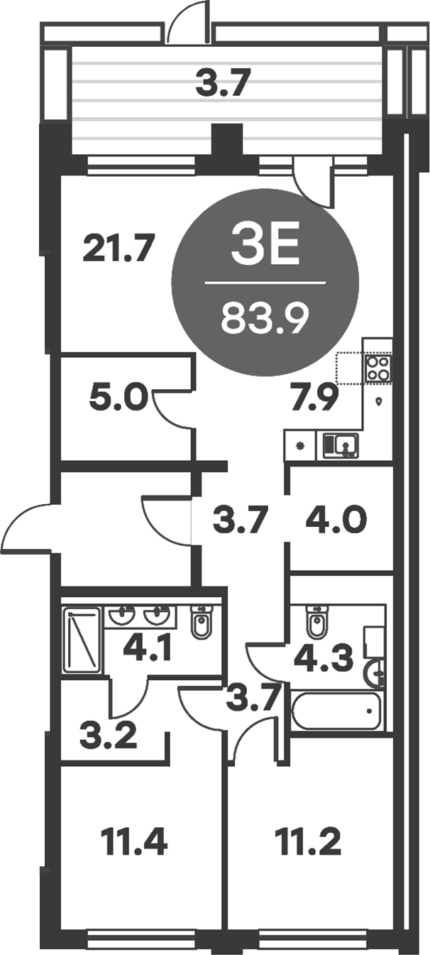 Планировка — Равновесие, 3-комн., 84 м²