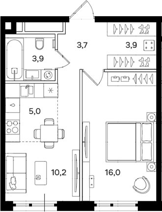 Планировка — Мангазея на Речном, 2-комн., 43 м²