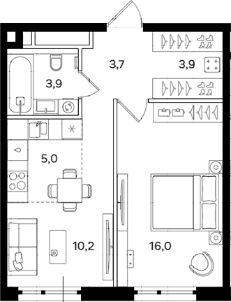 Планировка — Мангазея на Речном, 2-комн., 43 м²