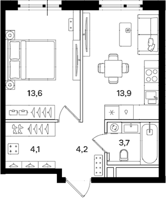 Планировка — Мангазея на Речном, 1-комн., 40 м²