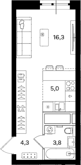 Планировка — Мангазея на Речном, Студия, 29 м²
