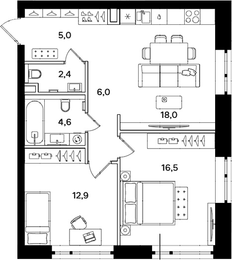 Планировка — Мангазея на Речном, 2-комн., 66 м²