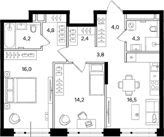 Планировка — Мангазея на Речном, 2-комн., 70 м²