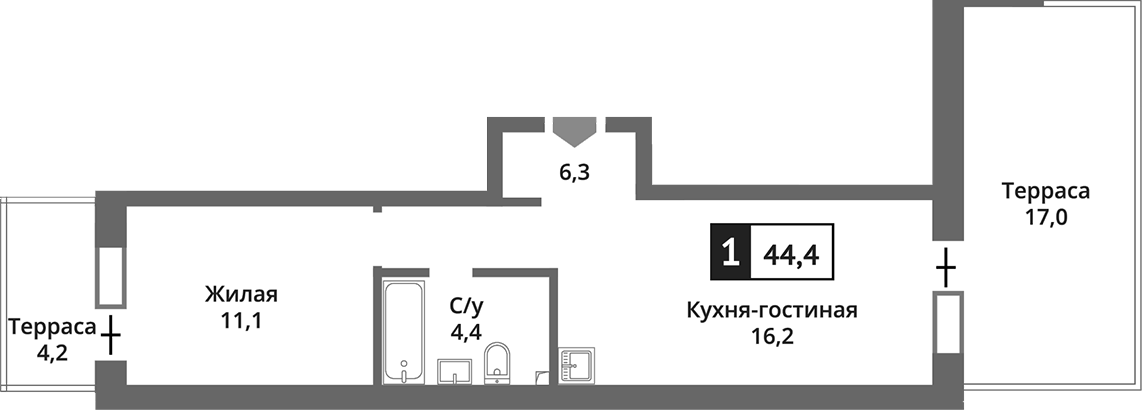 Планировка — Никольский квартал Отрада, 2-комн., 38 м²