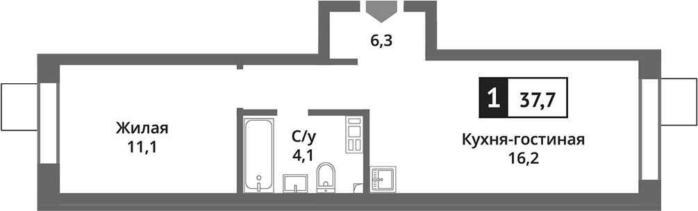 Планировка — Никольский квартал Отрада, 2-комн., 38 м²