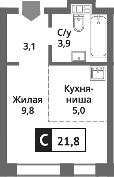 Планировка — Никольский квартал Отрада, Студия, 22 м²