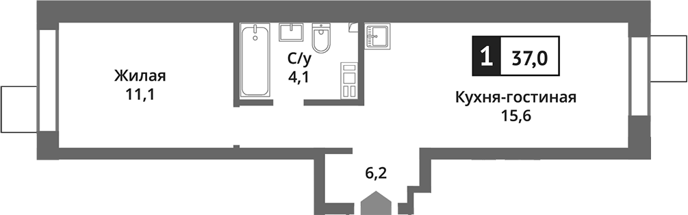 Планировка — Никольский квартал Отрада, 2-комн., 37 м²