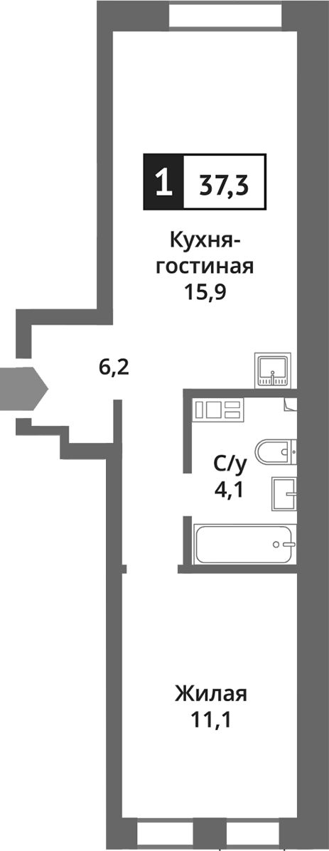 Планировка — Никольский квартал Отрада, 2-комн., 37 м²