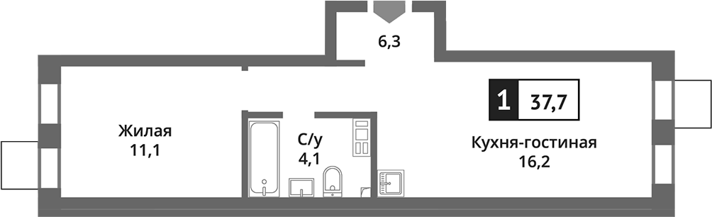 Планировка — Никольский квартал Отрада, 2-комн., 38 м²