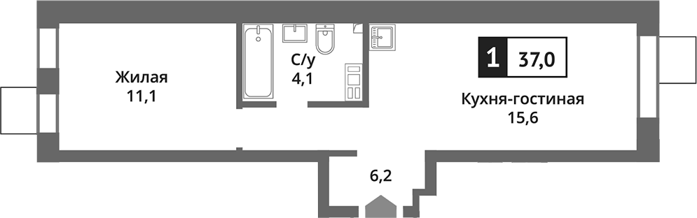 Планировка — Никольский квартал Отрада, 2-комн., 37 м²
