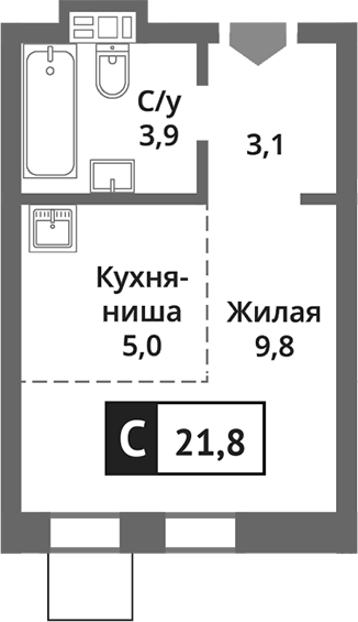 Планировка — Никольский квартал Отрада, Студия, 22 м²