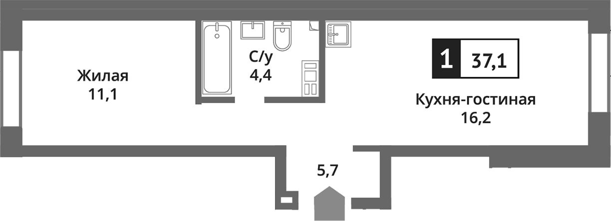 Планировка — Никольский квартал Отрада, 2-комн., 37 м²