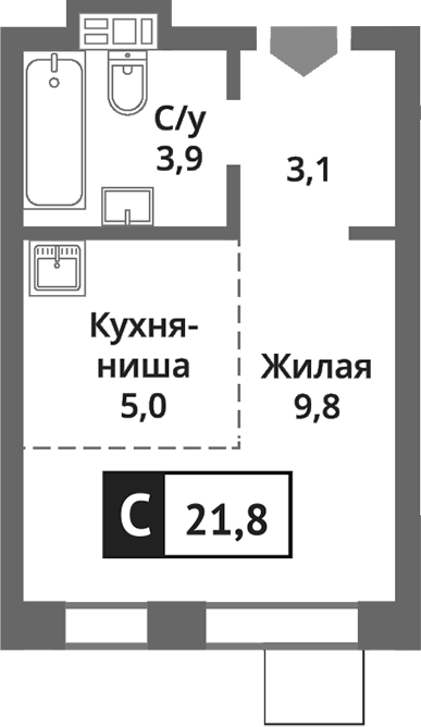Планировка — Никольский квартал Отрада, Студия, 22 м²
